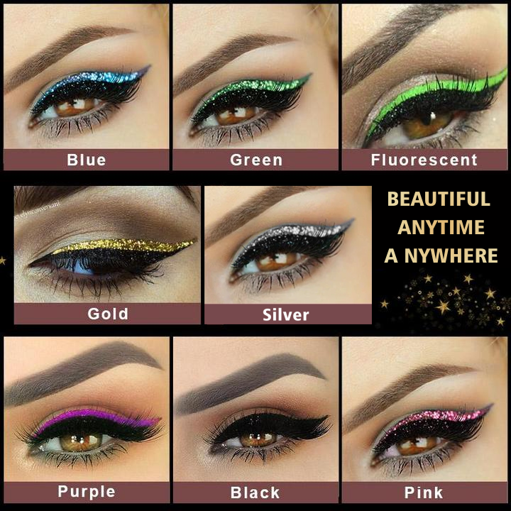 8 Colors Reusable Eyeliner and Eyelash Stickers with Glitter